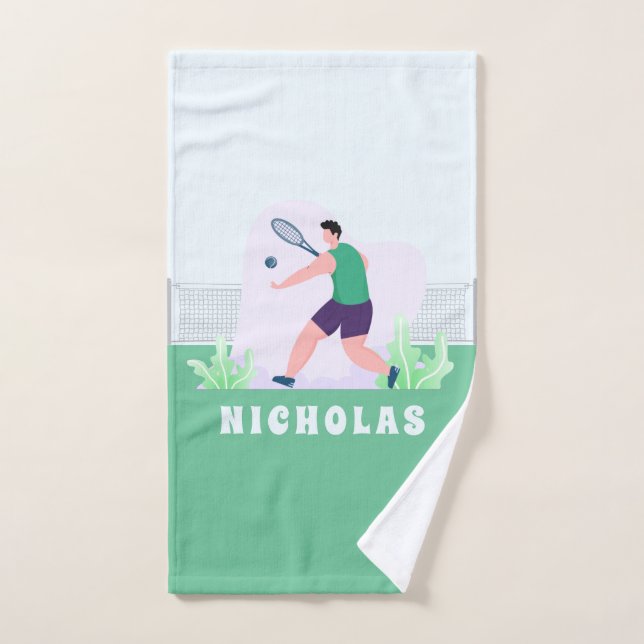 Nombre de niño jugador de tenis Silhouette Green G (Toalla de mano)