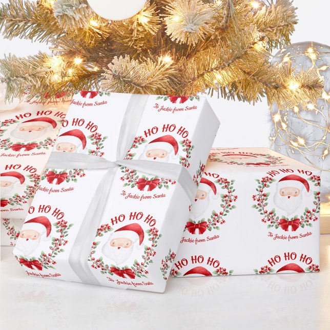 Nombre de papel de envoltura de Navidades Santa Cu (Cute Santa Christmas wrapping paper with a name)