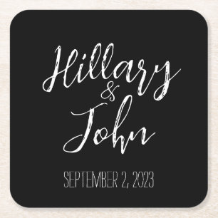 Nombre de pareja boda y posavasos de papel de fech
