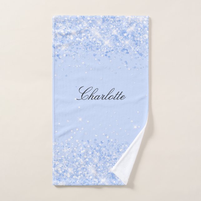 Nombre de purpurina azul pastel glamuroso (Toalla de mano)