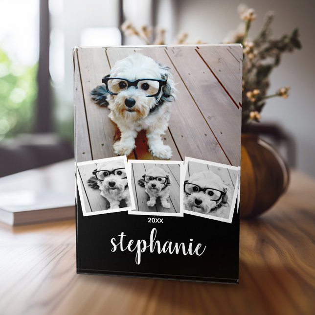 Nombre de secuencia de collage de 4 fotos de moda  (4 Photo Collage personalized home plaque)