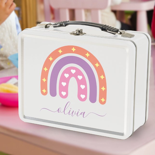 Nombre del arcoiris del Boho Chicas de la Cuta (purple pink and orange boho rainbow lunchbox)