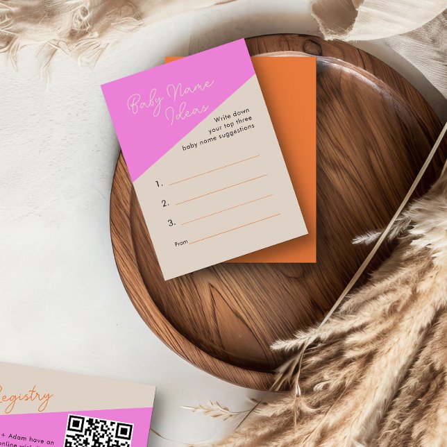 Nombre del bebé Ideas Tarjeta de actividad Naranja (Baby Name Ideas baby shower activity from my Tricolor Baby Shower Collection)