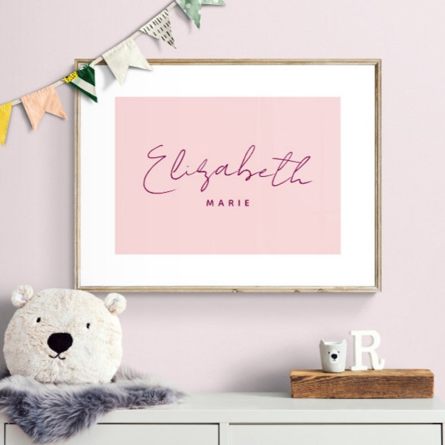 Nombre del bebé personalizado Imprimir arte rosado (Shown with frame. Print is designed with white border so it looks matted.)