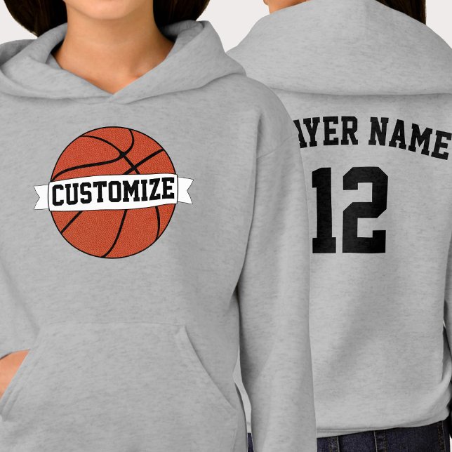 Nombre del equipo de baloncesto personalizado, nom (Custom basketball team hoodie with personalized team name, player name and jersey number.)