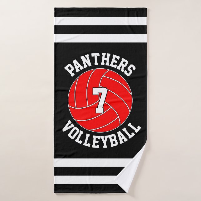 Nombre del equipo de voleibol rojo y Personalizado (Toalla de baño)