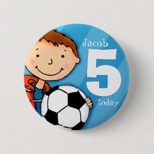Nombre del fútbol/fútbol y botón de 5 años / placa