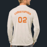 Nombre del jugador naranja Número de Jersey Número<br><div class="desc">Crea tu propia tipografía de naranja, personalizada, elegante y genial / tipo de letra / guión, nombre de jugador monogramado jersey número color de harina de avena ligera, cuello clásico de la tripulación, cómodo, tricamitado pre-reducido, algodón de jersey peinado superior y de anillo, camiseta de manga larga de unisex hombres....</div>