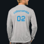 Nombre del jugador Número de Jersey Mens Manga Gri<br><div class="desc">Crea tu propia tipografía personalizado, personalizada, genial y elegante azul claro / fuente / guión, nombre de jugador monogramado jersey número de luz gris atlético, cuello clásico de la tripulación, cómodo, tricamitado pre-reducido, algodón de jersey superior peinado y anillos, camiseta de camisa de manga larga de unisex hombres. Simplemente teclee...</div>