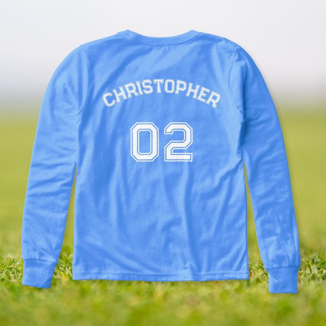 Nombre del jugador Número de Jersey Niños Manga La (Player Name Jersey Number Boys Blue Long Sleeve Tri-Blend Shirts)