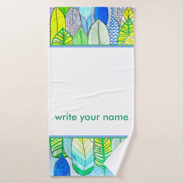 Nombre del Monograma del Boho Tropical Verde Amari (Toalla de baño)