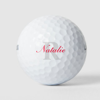 Nombre del monograma gris rojo golf y bolas de gol