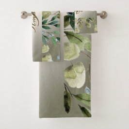 Nombre del Monograma Verde Hojas Doradas Bronce El