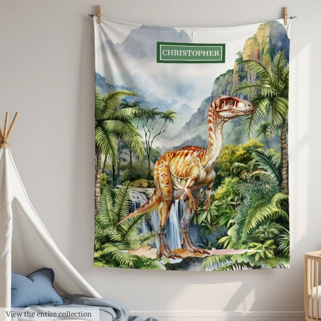 Nombre del niño personalizado de la manta de dinos (Antique Dinosaur Blanket Personalized with Child Name)