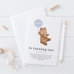 Nombre del oso - Invitación de 1er cumpleaños - Gl