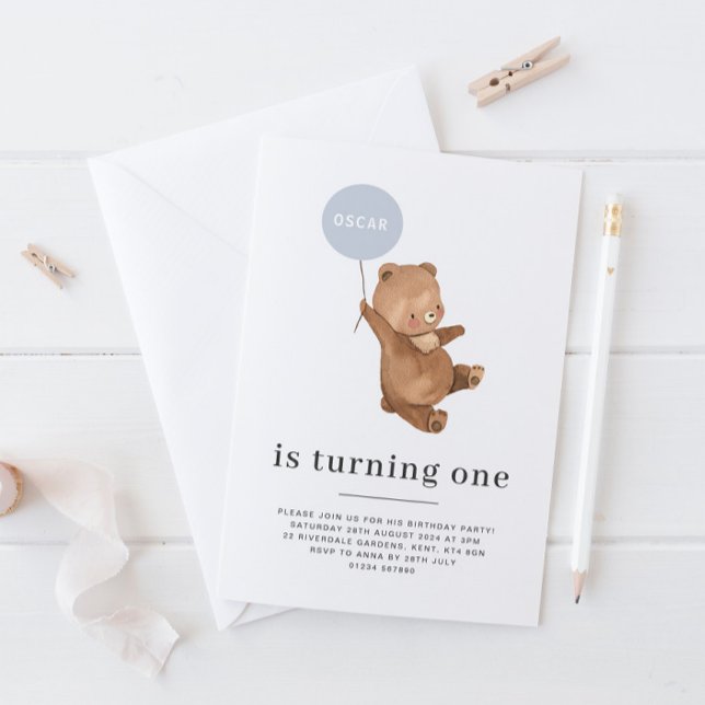 Nombre del oso - Invitación de primer cumpleaños - (Subido por el creador)
