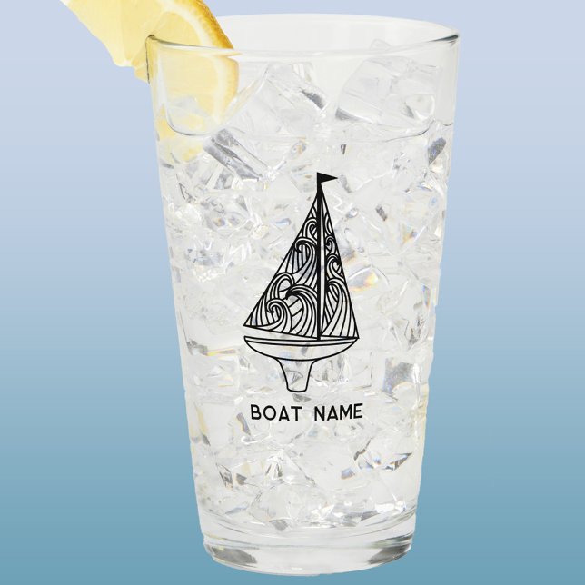 Nombre del velero (Sailing boat name custom text modern beer or drinks glass)