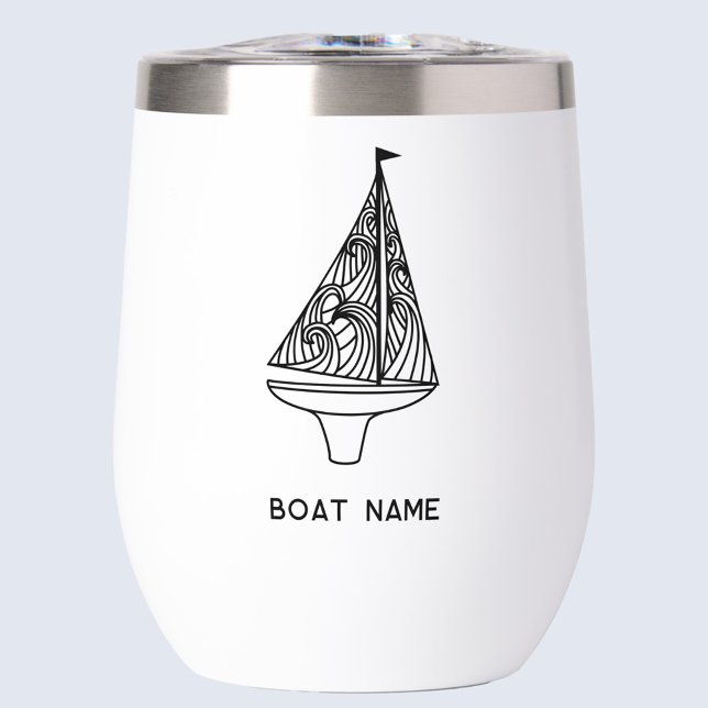 Nombre del velero (Sailing boat with custom boat name text modern thermal wine tumbler)