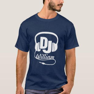 Nombre DJ auricular blanco en camiseta gráfica osc