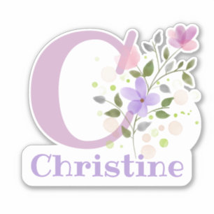 Nombre e inicial con calcomanía de diseño floral r