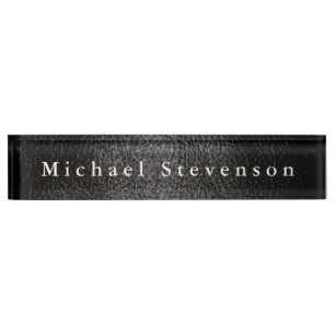 Nombre Efecto de cuero negro Elegante placa de escritorio