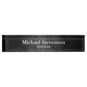 Nombre Efecto de cuero negro Elegante placa de escritorio
