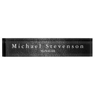 Nombre Efecto de cuero negro Elegante placa de escritorio