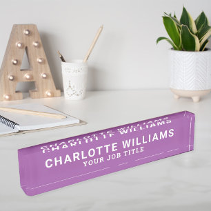 Nombre Elegante Placa de Escritorio de Acrílico Morado pa
