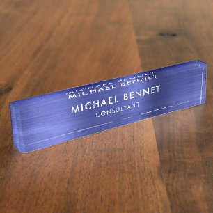 Nombre Elegante Placa de Escritorio de Negocios en Azul M