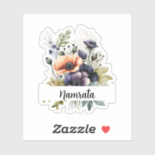 Nombre en Bloom: Personalizado Pegatina Floral acu