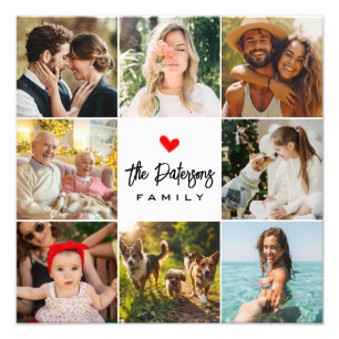 Nombre familiar 8 Collage de fotos Blanco elegante