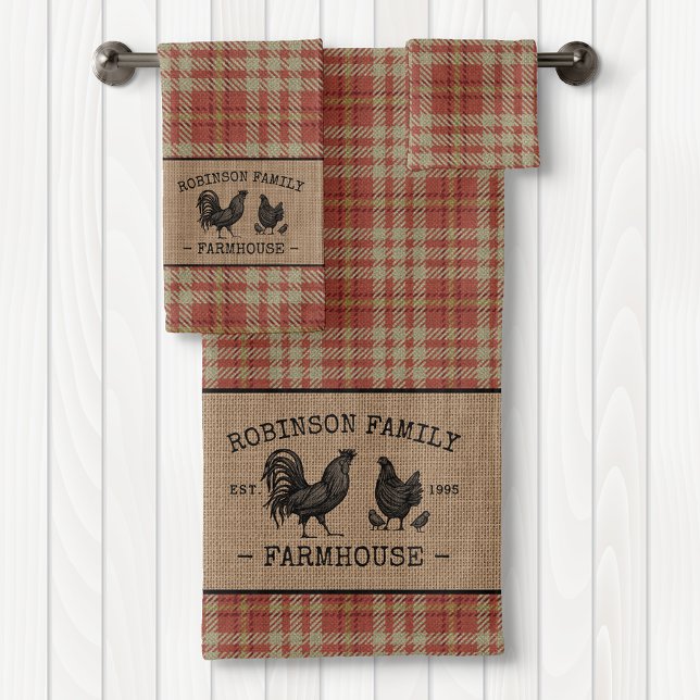 Nombre Familiar Granja Vintage Red Plaid Burlap (Subido por el creador)
