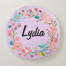 Nombre floral Almohada redonda - Regalo personaliz