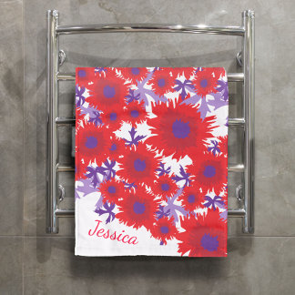 Nombre floral morado y blanco y rojo amapola