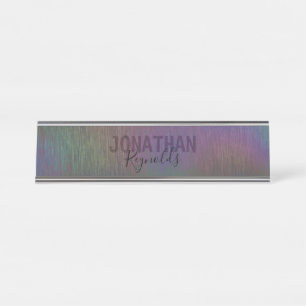 Nombre Metalizado holográfico moderno arcoiris - placa de