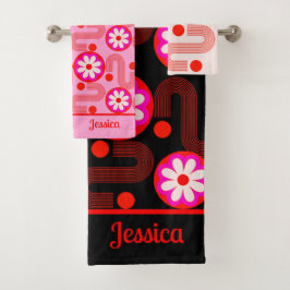 Nombre moderno de floral roja rosada de mediados d