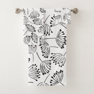 Nombre moderno negro y blanco Dandelion floral