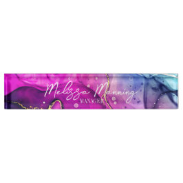 Nombre Moderno Resumen Púrpura Color De Agua Rosa Placa