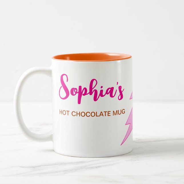 Nombre moderno y taza de chocolate caliente inicia (Izquierda)