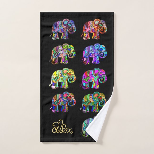 Nombre/Monograma Elegante elefante negro Lover (Toalla de mano)