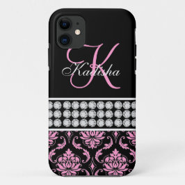 Nombre monograma negro Damasco rosa iPhone 5 Funda