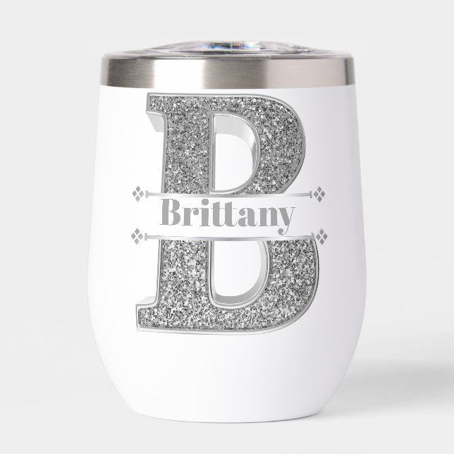 Nombre Monograma Personalizado Letra Inicial Plata (Frente)