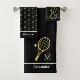 Nombre Monograma Tenis Racket Ball Gold Black