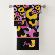 Nombre monogramado negrita Leopard Print Retro Gla