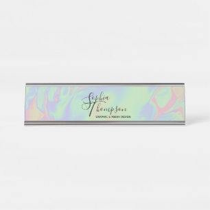 Nombre Pastel de arcoiris holográfico moderno - Placa de