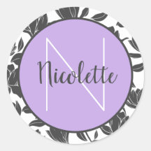 Nombre Pegatina Floral Tulip Flowers Pastel Purple