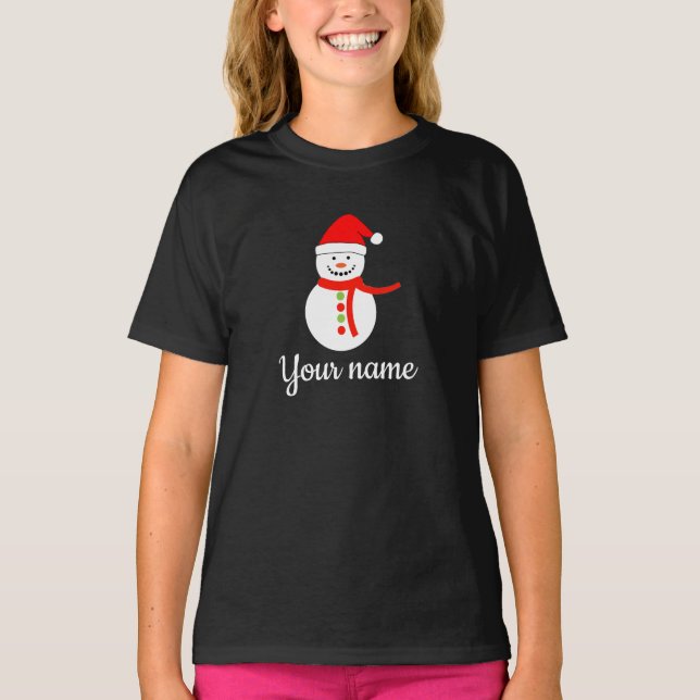 Nombre personal Navidades de Snowman camiseta (Anverso)