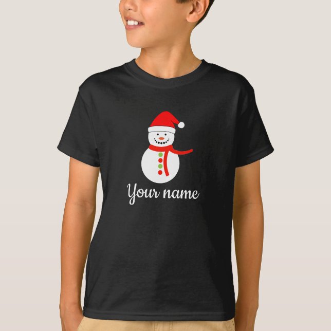 Nombre personal Navidades de Snowman camiseta (Anverso)