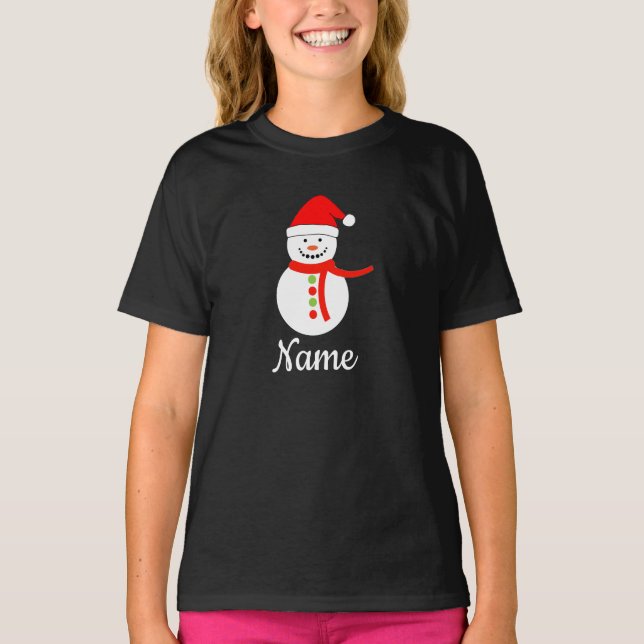 Nombre personal Navidades de Snowman camiseta (Anverso)
