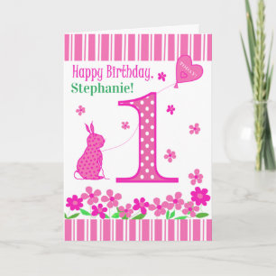 Nombre personalizado 1º cumpleaños con tarjeta con